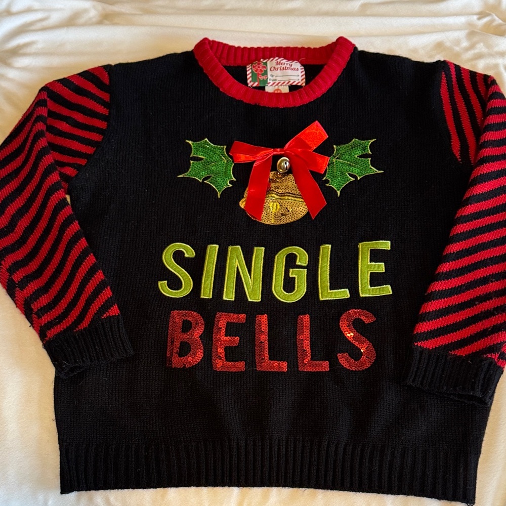 Single Bells Ugly&Funny Black Sequined Christmas Sweater Office Party